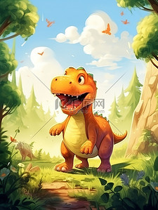 小恐龙破壳插画图片_森林的恐龙霸王龙19