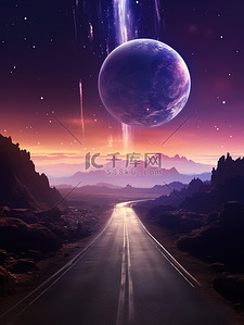 丝绸之路经济插画图片_一条梦幻太空之路行星8