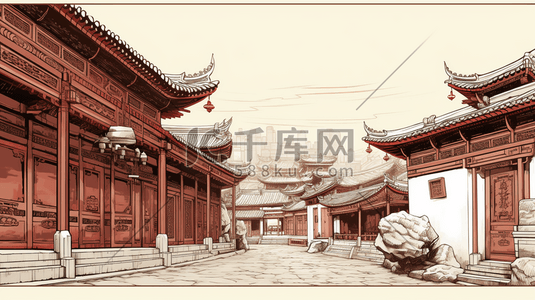 手绘中国古代建筑插画图片_手绘中国古代建筑插画2