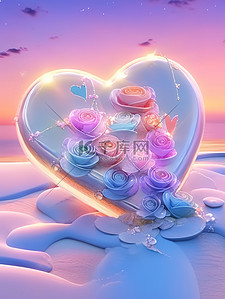 爱心透明插画图片_五彩斑斓的天空沙滩美丽的爱心图案17