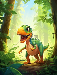 恐龙森林插画图片_森林的恐龙霸王龙11