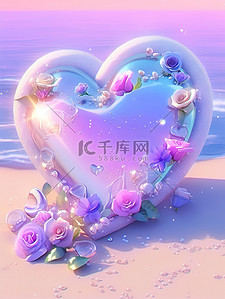 白色立体爱心插画图片_五彩斑斓的天空沙滩美丽的爱心图案5