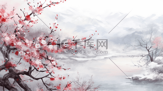 关于梅花的梅花的插画图片_手绘雪中梅花中国风插画8