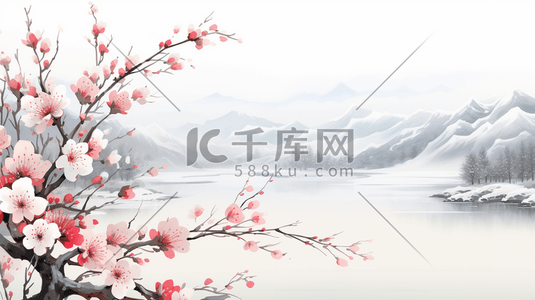 手绘国画梅花插画图片_手绘雪中梅花中国风插画18