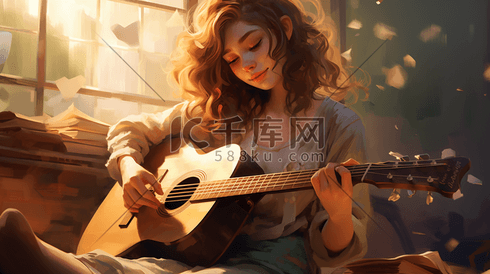 一个女孩在弹吉他