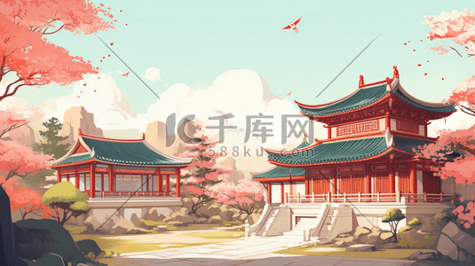 建筑动漫场景插画图片_唯美古风动漫游戏场景插画2