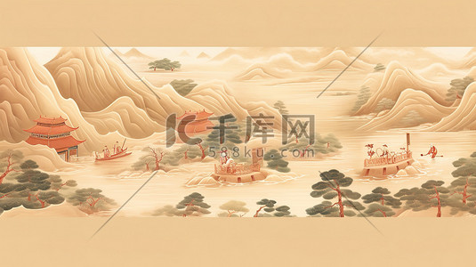 仿古卷轴插画图片_中国古代风景长卷轴绘画8
