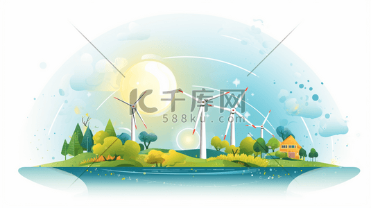 绿色环保风车插画图片_大自然环保新能源插画8