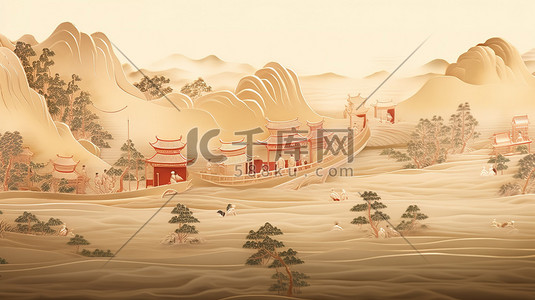 围绕的卷轴插画图片_中国古代风景长卷轴绘画5