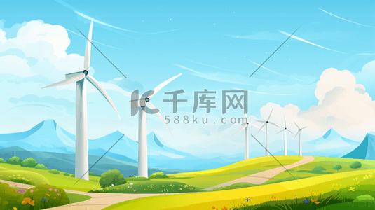 绿色环保风车插画图片_扁平化环保新能源插画7