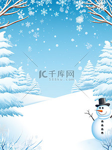 白雪树插画图片_白雪覆盖的屋顶树雪人圣诞景观8