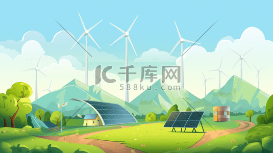 绿色环保风车插画图片_大自然环保新能源插画1