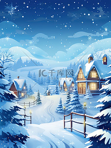 圣诞雪景海报插画图片_冬季的雪景寒冷天气圣诞冬季景色3