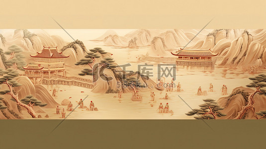 仿古卷轴插画图片_中国古代风景长卷轴绘画3