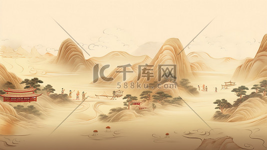 卷轴书信插画图片_中国古代风景长卷轴绘画17