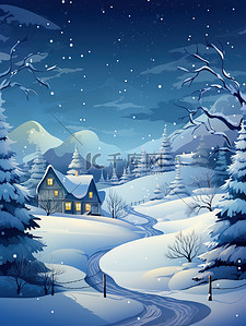 圣诞雪景海报插画图片_冬季的雪景寒冷天气圣诞冬季景色6