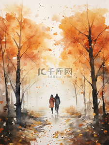 一对情侣在秋天穿过森林15