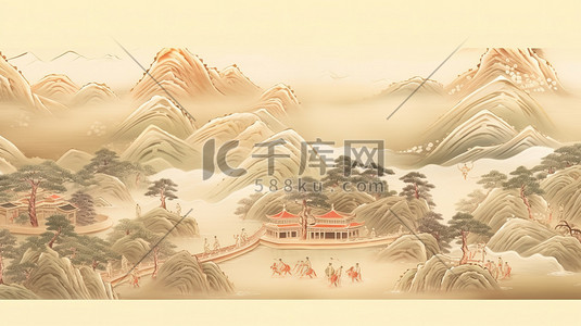 卷轴书信插画图片_中国古代风景长卷轴绘画1