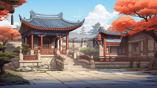 中国风古建筑场景插画2