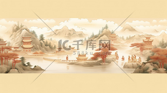 菜单卷轴插画图片_中国古代风景长卷轴绘画10