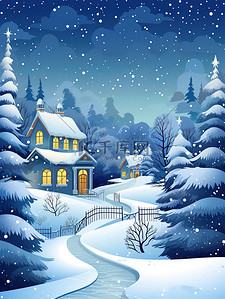 圣诞雪景海报插画图片_冬季的雪景寒冷天气圣诞冬季景色20