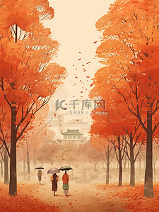 散步枫叶插画图片_秋天在公园里散步的人民5
