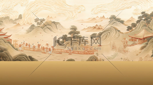 喜报卷轴插画图片_中国古代风景长卷轴绘画9