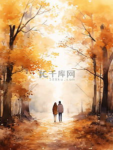 一对情侣在秋天穿过森林9