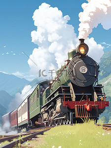 蒸汽眼罩插画图片_复古蒸汽火车旅行出行2