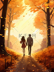 一对情侣在秋天穿过森林8