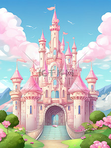 粉色少女插画图片_可爱粉色少女城堡8