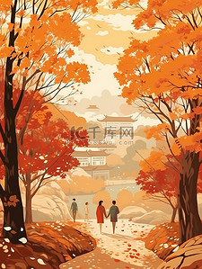 散步枫叶插画图片_秋天在公园里散步的人民13