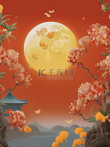 中国风复古中秋海报桂花月亮牌坊9