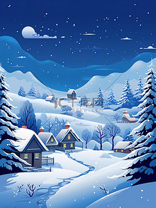 圣诞雪景海报插画图片_冬季的雪景寒冷天气圣诞冬季景色11