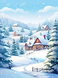 圣诞雪景海报插画图片_冬季的雪景寒冷天气圣诞冬季景色15