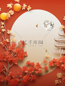 中秋节复古中国风插画图片_中国风复古中秋海报桂花月亮牌坊14