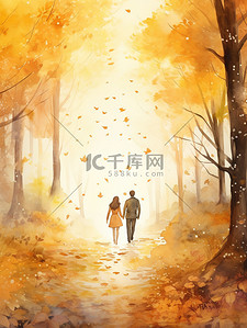 一对情侣在秋天穿过森林10