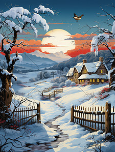 数字1海报插画图片_冬季雪景节气海报大雪小雪1