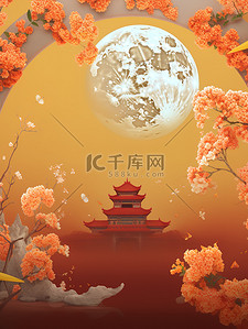 中国风复古中秋海报桂花月亮牌坊6