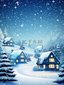 圣诞雪景海报插画图片_冬季的雪景寒冷天气圣诞冬季景色13