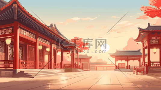 中国风古建筑场景插画5