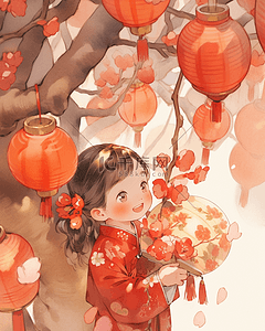 中国风国潮女孩新年梅花插画