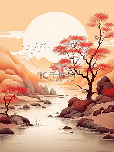 秋天象征山水树木河流远山13