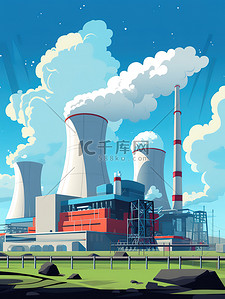 工业风ppt模板插画图片_工业站核电站插画6