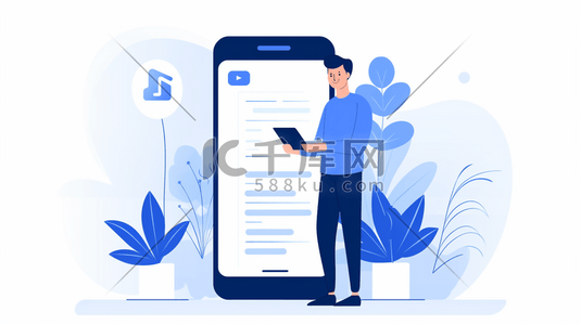 矢量图手机图插画图片_蓝色移动互联网手机商务办公人士插画7