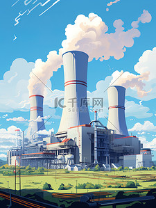工业汇报插画图片_工业站核电站插画7