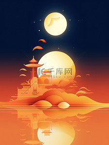变色插画图片_中秋主题明月东方元素渐变色10