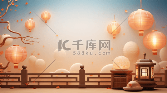 中秋圆月中国风赏月3D立体插画5