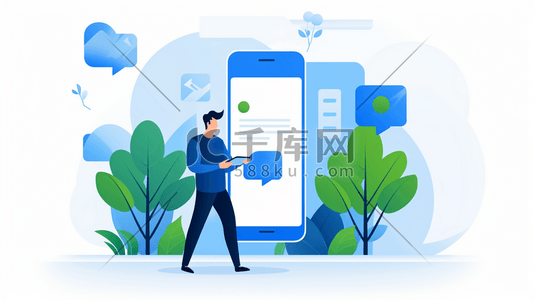 几何图几何插画图片_蓝色移动互联网手机商务办公人士插画10