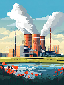 钢铁工业插画图片_工业站核电站插画9